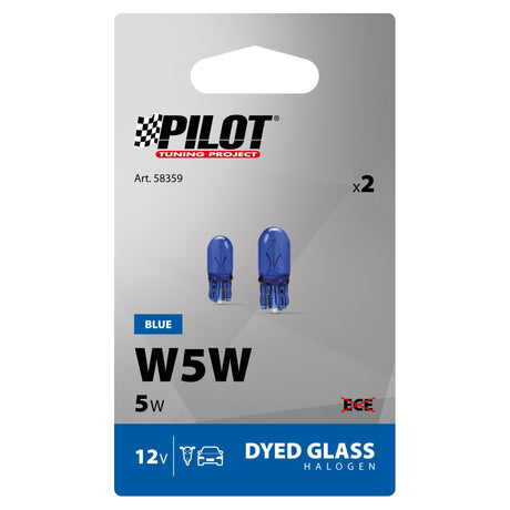 Pilot 12V Blue Dyed Glass, Lampada zoccolo vetro W5W 5W W2,1x9,5d 2 pz D/Blister