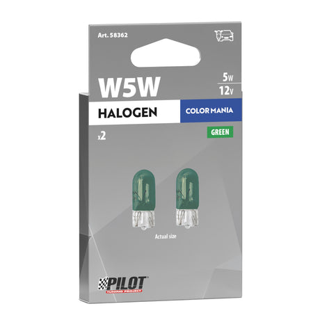Lampa 12V Lampada con zoccolo vetro (W5W) 5W W2,1x9,5d 2 pz D/Blister Verde 58362