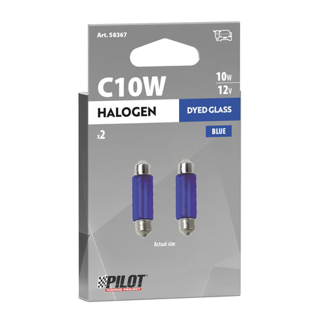 Pilot 12V Blue Dyed Glass, Lampada siluro C10W 11x35 mm 10W SV8,5-8 2 pz