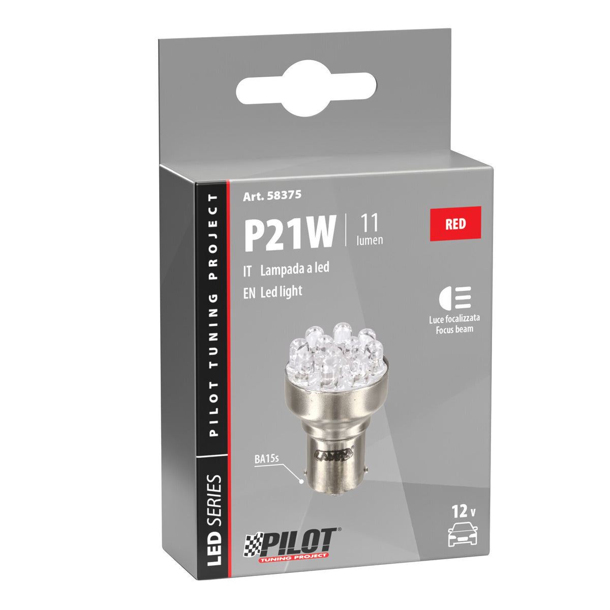 Pilot 12V Lampada Multi-Led 11 Led - (P21W) - BA15s - 1 pz - Scatola - Rosso