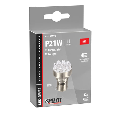 Pilot 12V Lampada Multi-Led 11 Led - (P21W) - BA15s - 1 pz - Scatola - Rosso