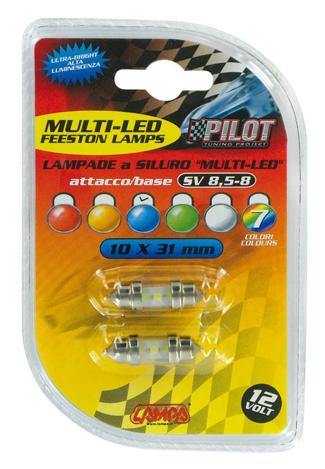 Pilot 12V Led Series - 3 Led - 10x31 mm - SV8,5-8 - 2 pz - D/Blister - Blu