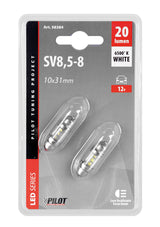 Pilot 12V Lampada siluro 3 Led - 10x31 mm - SV8,5-8 - 2 pz - Scatola - Bianco