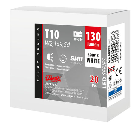 Pilot 10/32V Led Series 1 SMD x 1 chip - (T10) - W2,1x9,5d - 20 pz - Scatola - Bianco - Doppia polarità - Resistenza incorporata