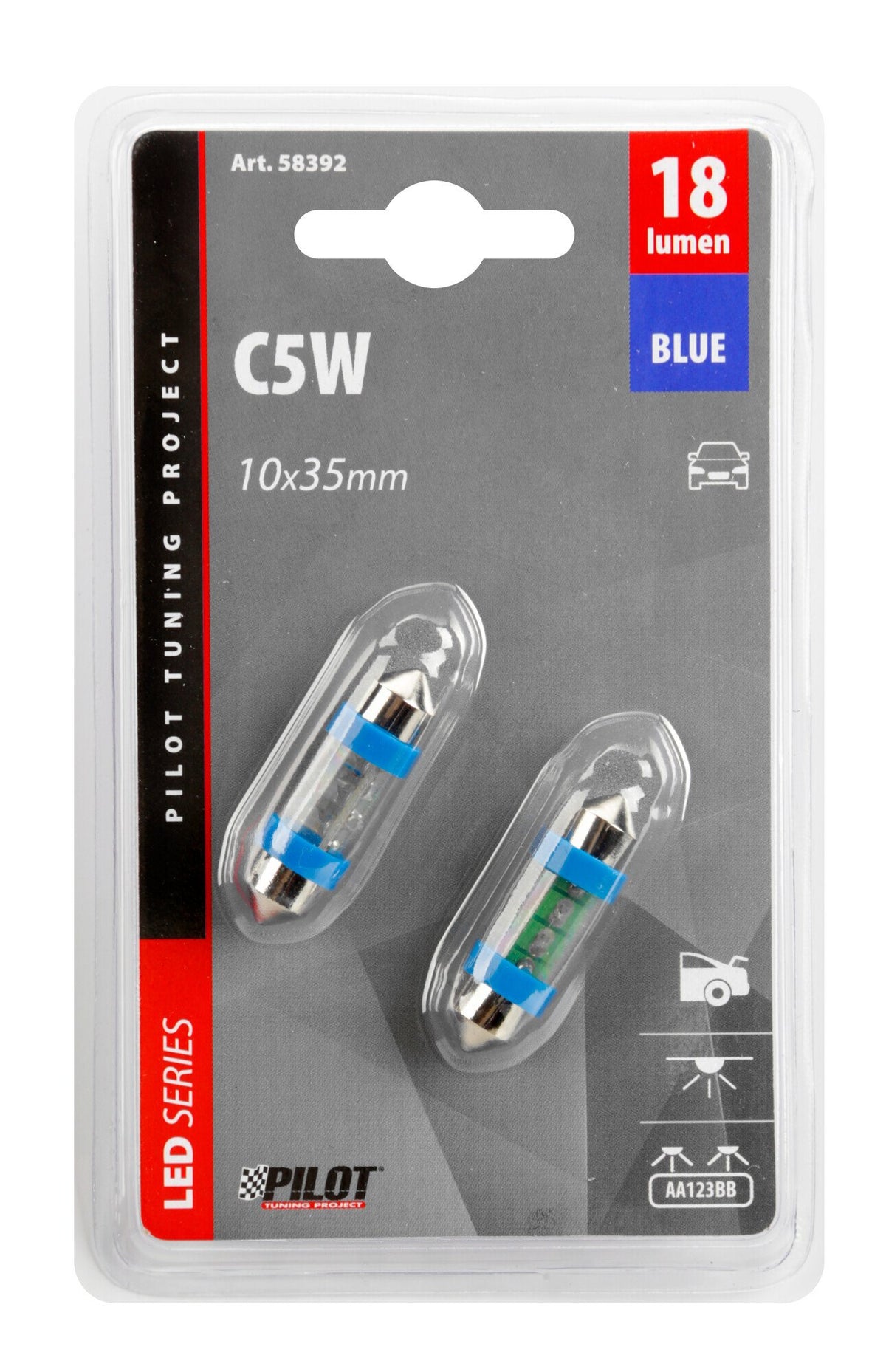 Pilot 12V LED-Serie - 3 LEDs - (C5W) - 10x35 mm - SV8,5-8 - 2 Stk. - D/Blister - Blau 58392
