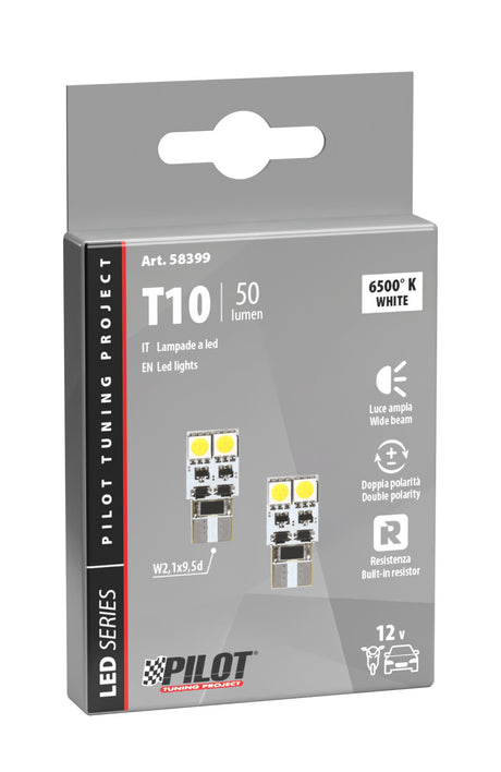 Pilot Hyper-Led 12 4 x3 chips T10 Bifocus W2,1x9,5d 2 pz Bianco Resistenza inc