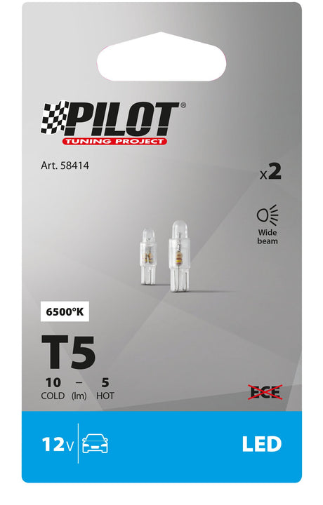 Pilot 12V Micro lampada zoccolo plastica 1 Led - (T5) - W2x4,6d - 2 pz - Scatola - Bianco
