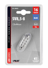 Pilot 12V Lampada siluro 8 Led - 13x44 mm - SV8,5-8 - 1 pz - Scatola - Blu