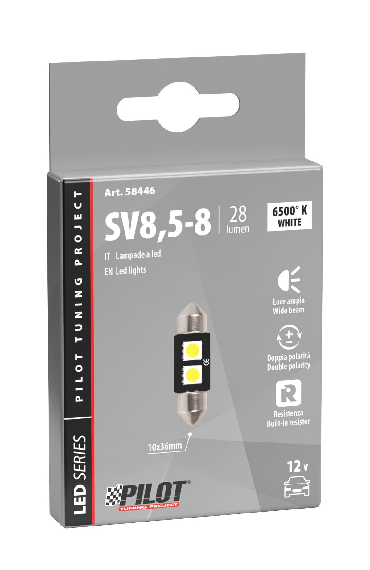 Pilot Hyper-Led 6 2 x3 chips C5W 10x36 mm SV8,5-8 1 pz Bianco Resistenza inc