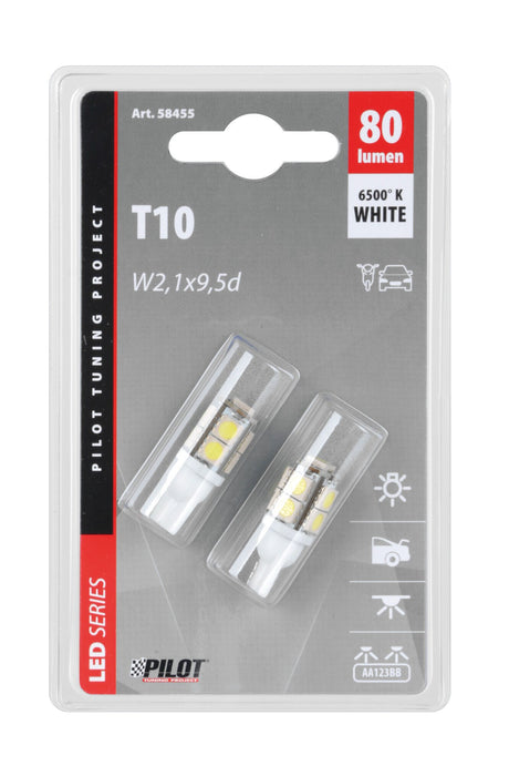 Pilot 12V Hyper-Led 27 9 SMD x 3 chips T10 W2,1x9,5d 2 pz Bianco