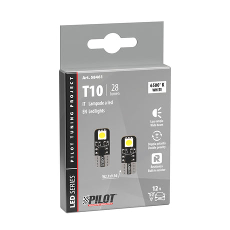 Pilot Hyper-Led 6 2 x3 chips T10 Bifocus W2,1x9,5d 2 pz Bianco Resistenza inc