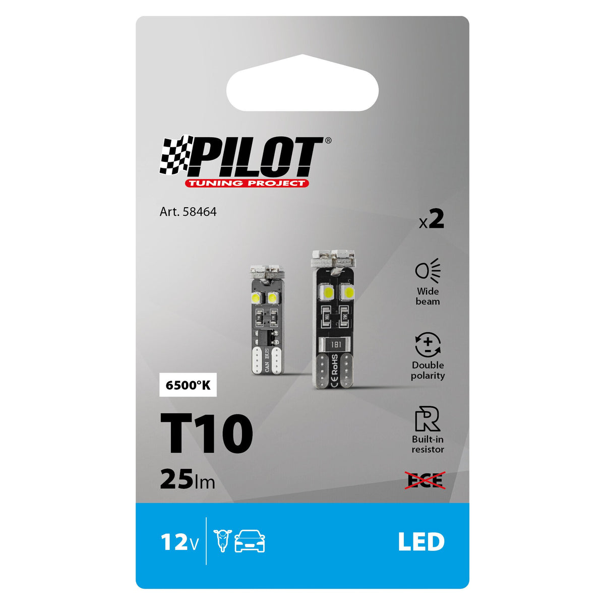 Pilot Hyper-Led 24 8 x3 chips T10 Trifocus W2,1x9,5d 2 pz Bianco Resistenza inc