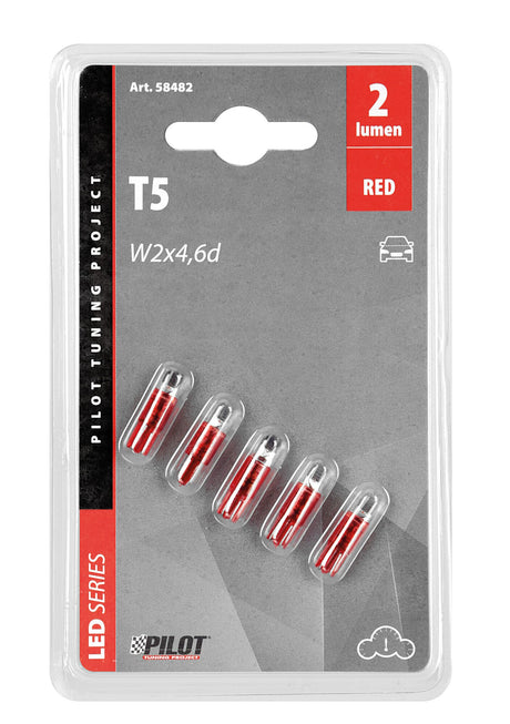 Pilot 12V Kit Lampade cruscotto 1 Led - (T5) - W2x4,6d - 5 pz - Scatola - Rosso