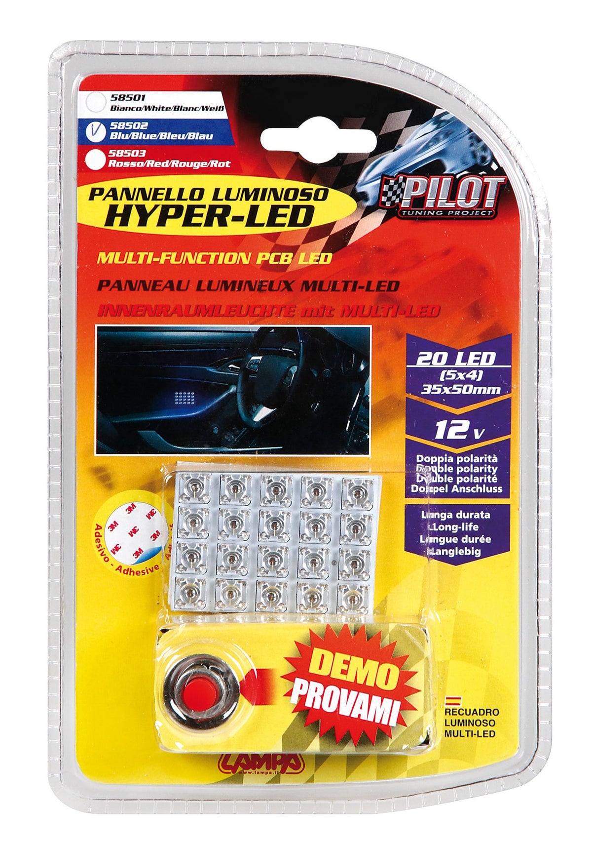 Pilot 12V Hyper-Led - Pannello 20 Led - 35x50 mm - 1 pz - D/Blister - Blu