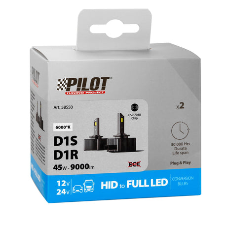 Pilot 12-24V Lampade a Led per conversione fari Xenon - (D1S-D1R) - 35W - 2 pz - Scatola