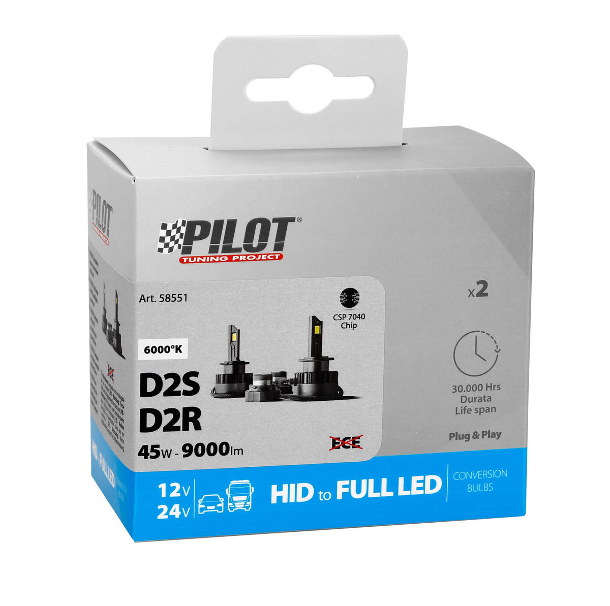 Pilot 12-24V Lampade a Led per conversione fari Xenon - (D2S-D2R) - 35W - 2 pz - Scatola