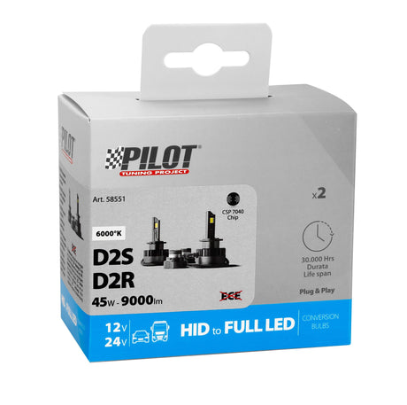 Pilot 12-24V Lampade a Led per conversione fari Xenon - (D2S-D2R) - 35W - 2 pz - Scatola