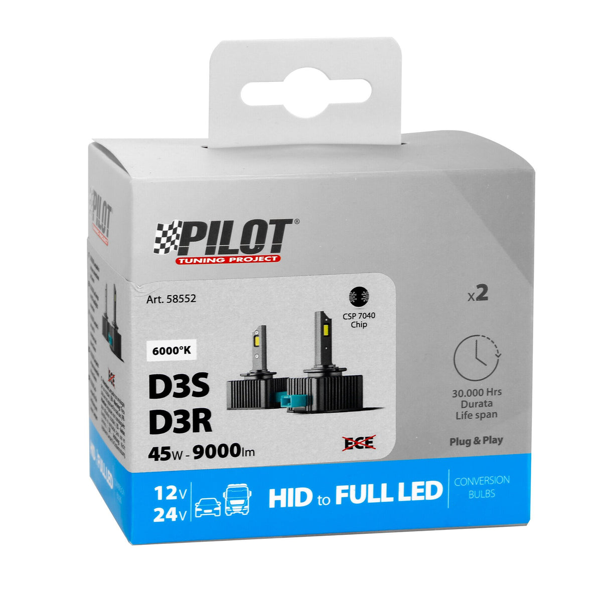 Pilot 12-24V Lampade a Led per conversione fari Xenon - (D3S-D3R) - 35W - 2 pz - Scatola