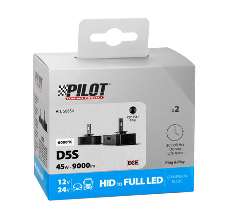 Pilot 12-24V Lampade a Led per conversione fari Xenon - (D5S) - 35W - 2 pz - Scatola