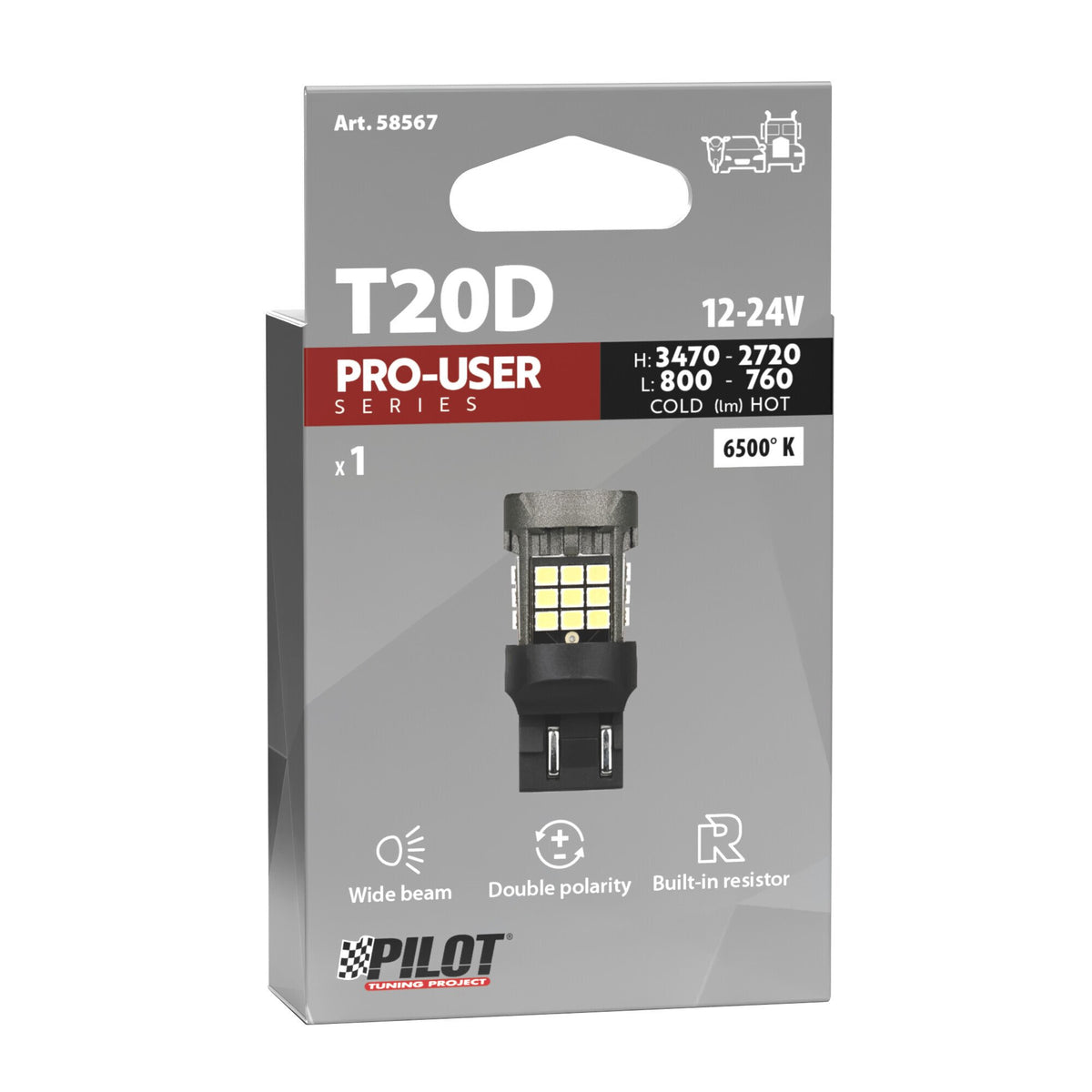 Pilot 12/24V Pro-User Series - (W21/5W) - W3x16q - 1 pz - Scatola - Bianco - Doppia polarità - Resistenza incorporata