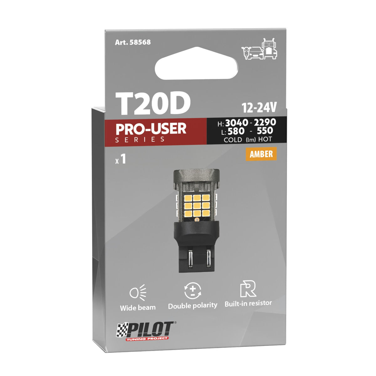 Pilot 12/24V Pro-User Series - (WY21/5W) - W3x16q - 1 pz - Scatola - Arancio - Doppia polarità - Resistenza incorporata