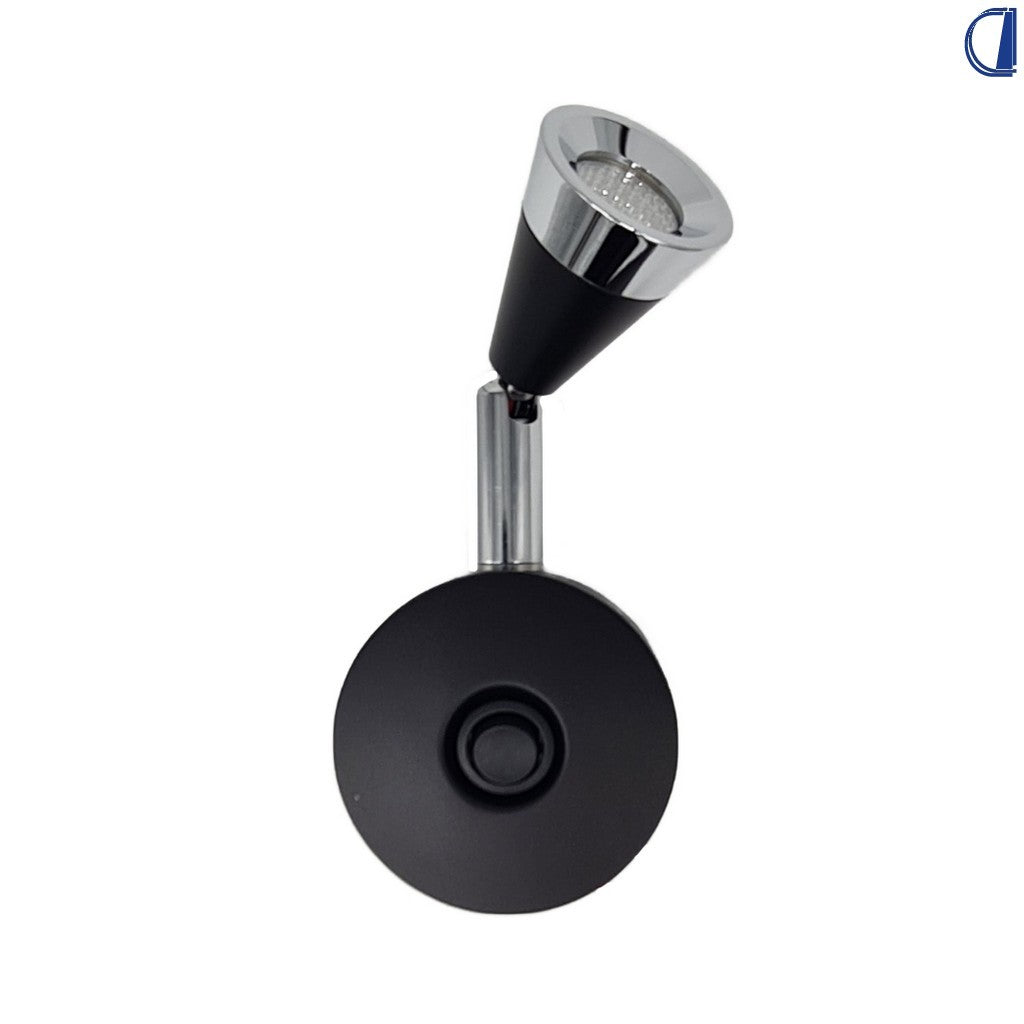 Faretto LED COB 2W nero con USB 5V/2,1A per camper