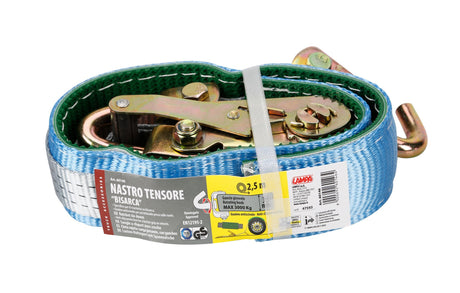Nastro tensore con cricchetto per bisarca, gancio girevole 3000 Kg 3,5x250 cm 60146