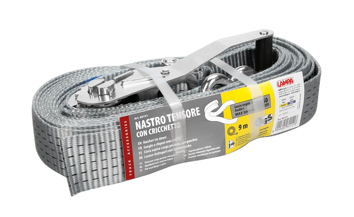 Lampa Cinta Tensora con Cierre de Ratchet y Gancho Individual 9 m