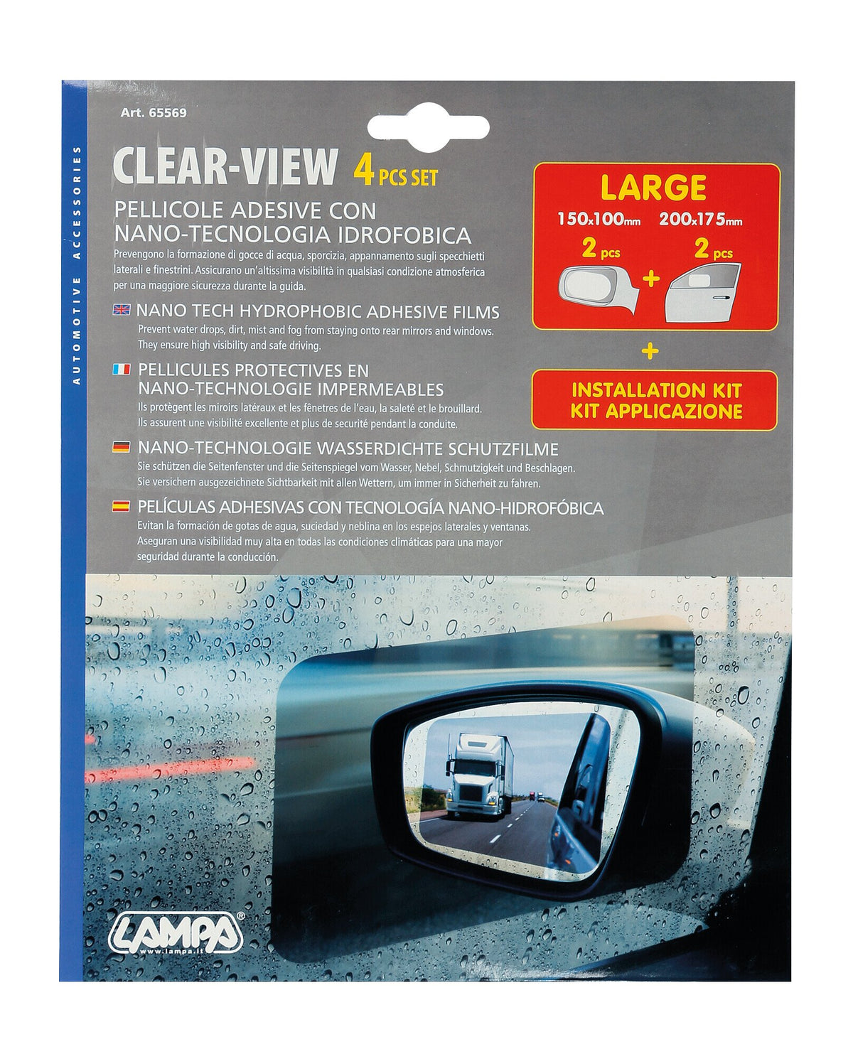 Clear-View, set 4 pellicole adesive con nano-tecnologia idrofobica L 150x100 mm 65569