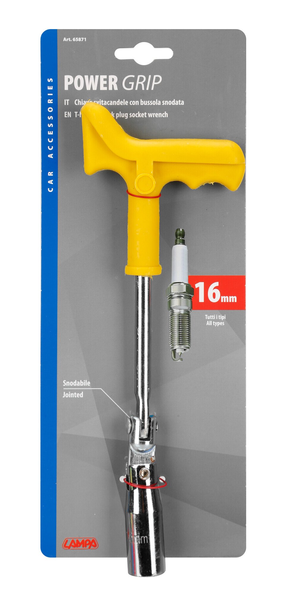 Power Grip, chiave svitacandele con bussola snodata - 16 mm