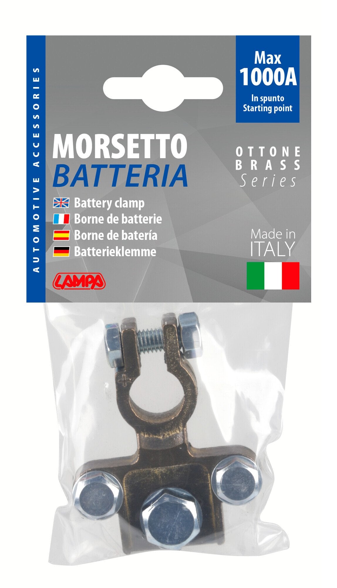 Lampa Morsetto batteria pesante; fissaggio cavo a capocorda su vite - foro capocorda  8/10/8 mm - Polo positivo 69906