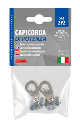 Lampa Set 2 pz capicorda di potenza in ottone nichelato, con fissaggio cavo a piastrina - Sezione 16 mm, foro 8 mm 69924