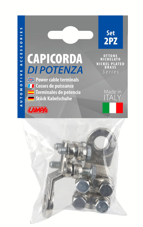 Lampa Set 2 pz capicorda di potenza in ottone nichelato, con fissaggio cavo a doppia piastrina - Sezione 50 mm, foro 10 mm 69927