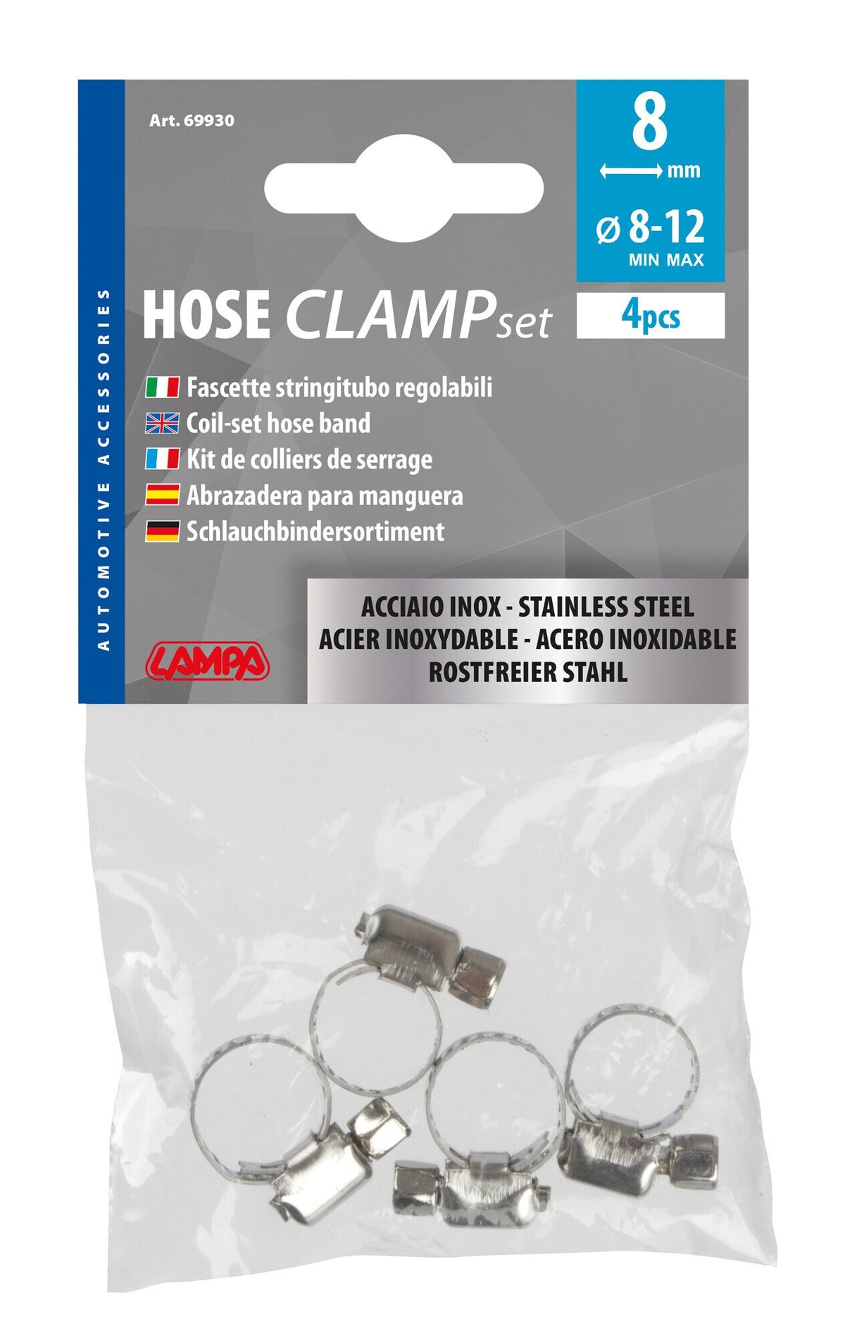Lampa Fascette stringitubo in acciaio inox set 4 pz  8 mm diametro 8-12 mm 69930