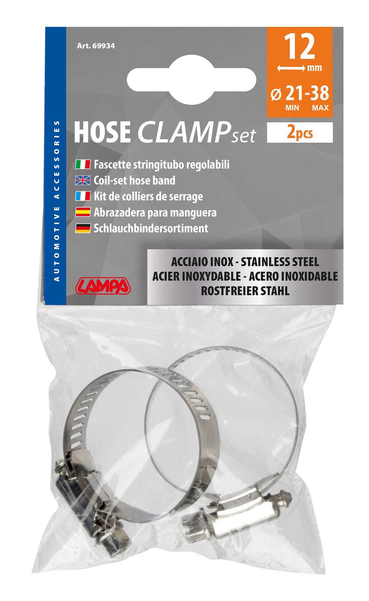 Lampa Fascette stringitubo in acciaio inox set 2 pz  12 mm diametro 21-38 mm 69934