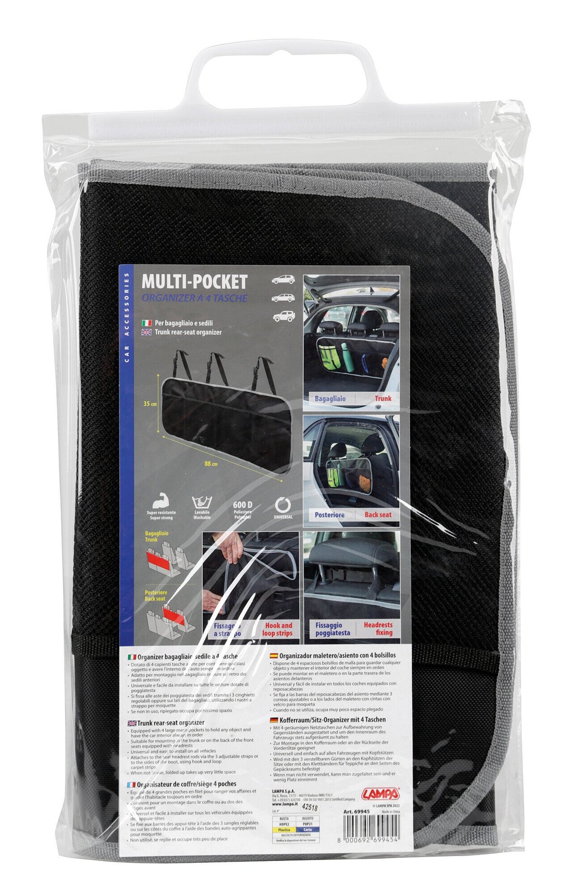 Lampa Multi-Pocket, organizer baule/sedile a 4 tasche 69945