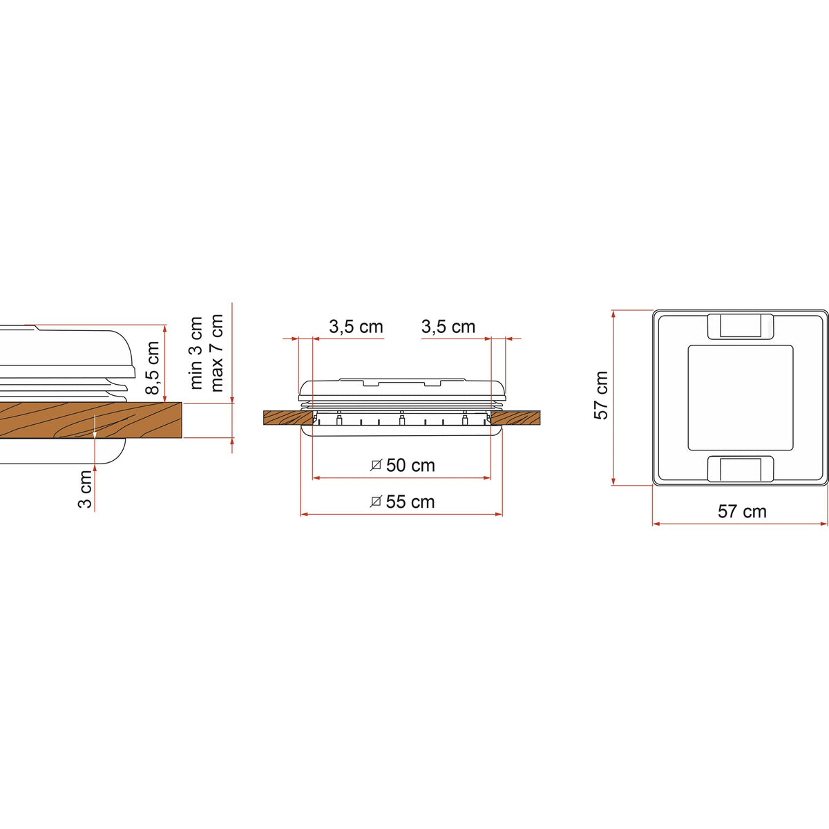 Fiamma Cupola tetto Vent 50 per camper, bianca, 57x57 cm