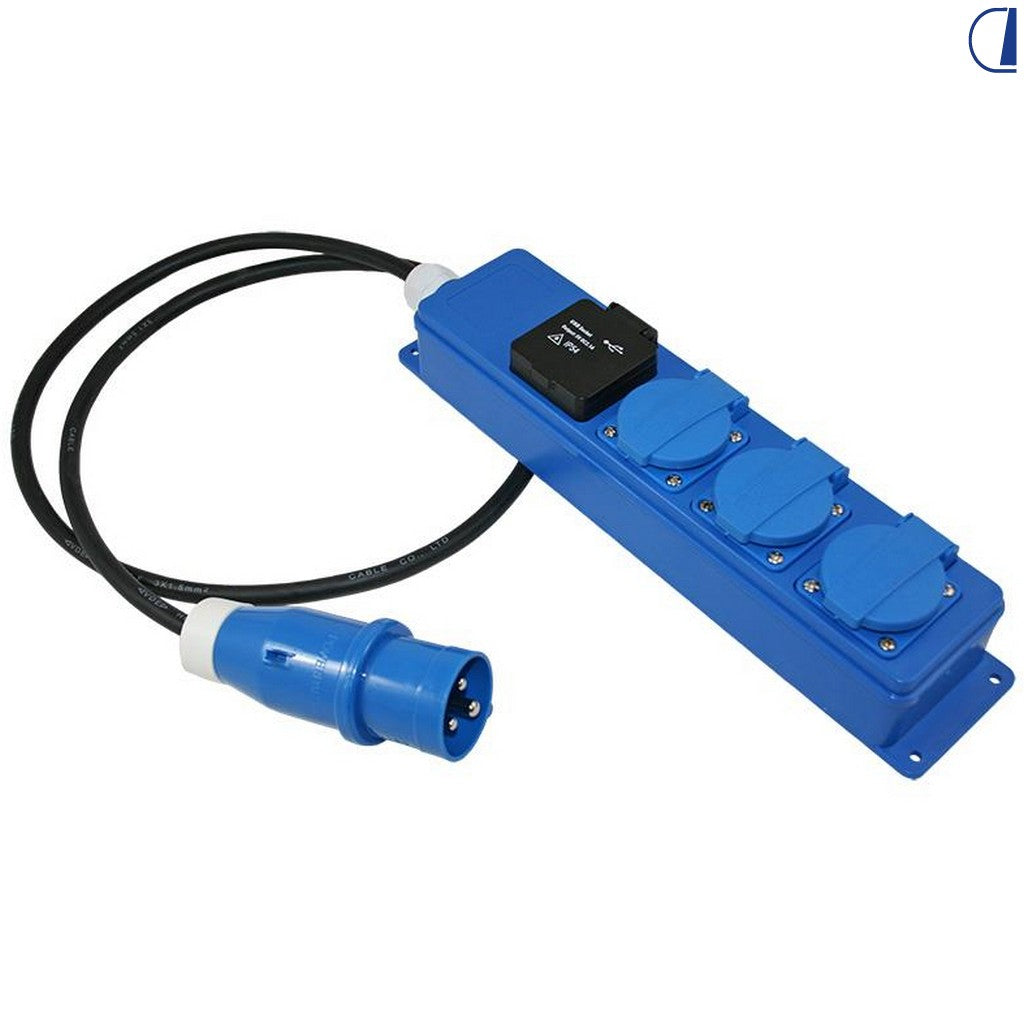 Di-Tec Multipresa CEE Schuko 3 vie con porta USB e cavo da 1,5 m