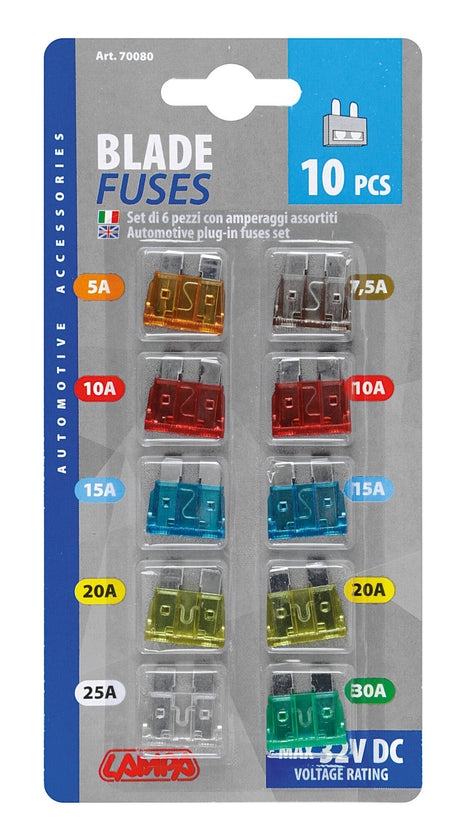 Lampa Set 10 fusibili lamellari assortiti, 12/32V 70080
