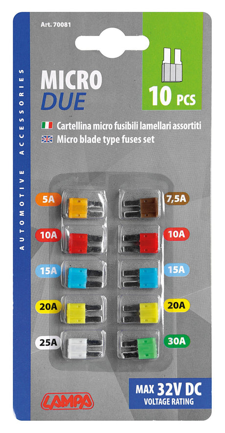 Lampa Set 10 micro fusibili lamellari Micro-Due assortiti, 12/32V 70081