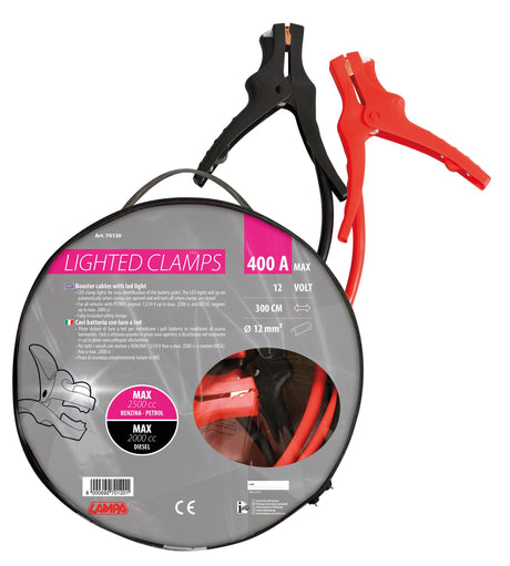 Lampa Cavi batteria con pinze isolate, 12V - 300 cm - 400 A - 12 mm 70120