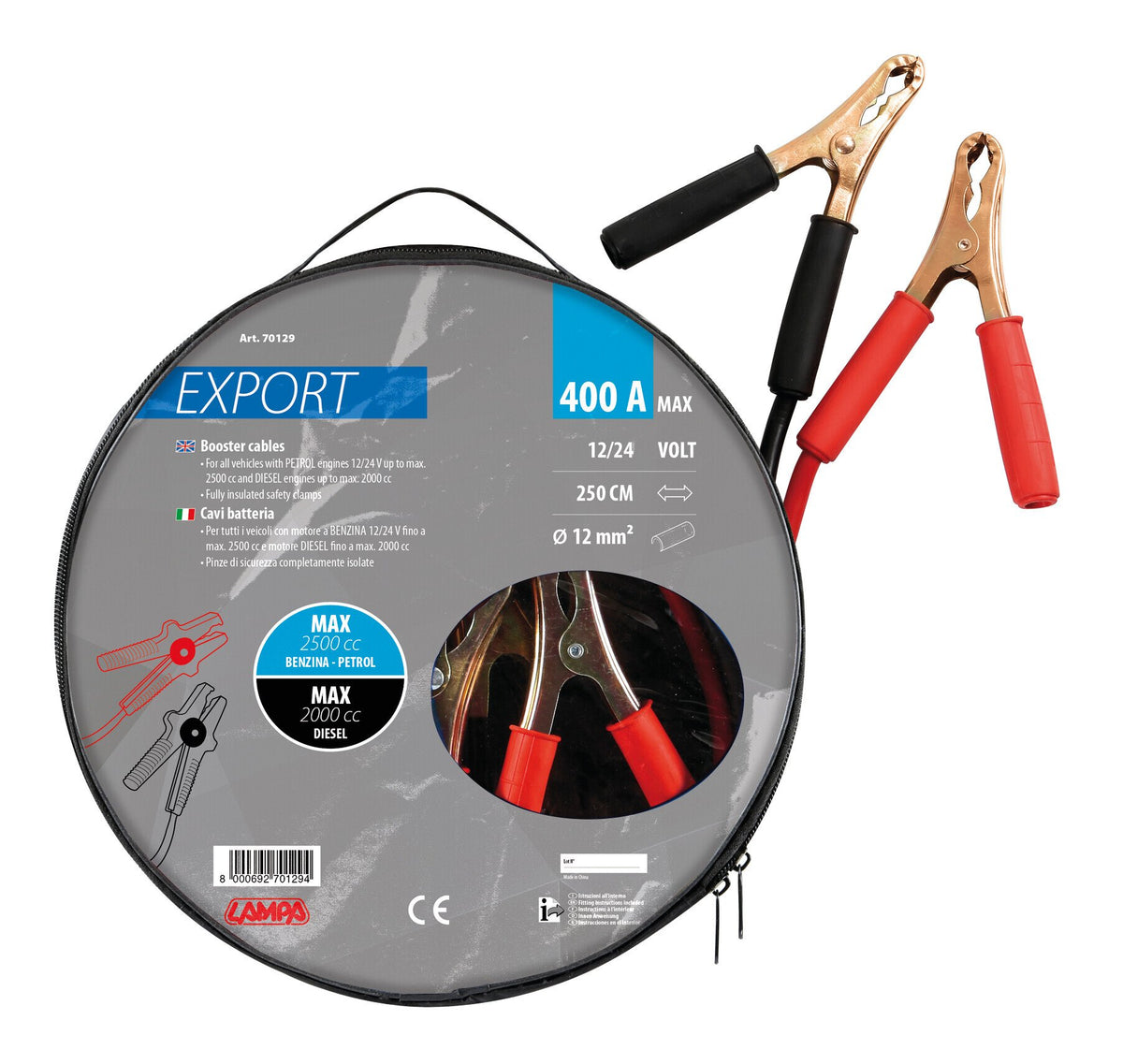 Lampa Cavi batteria Export 12/24V - 250 cm - 400 A - 12 mm 70129