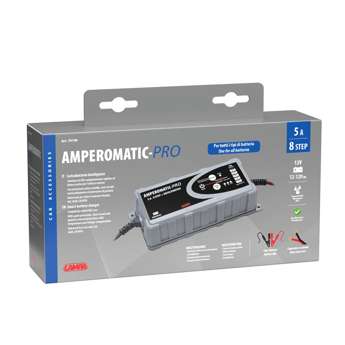 Lampa Amperomatic Pro, caricabatteria intelligente, 12V - 5A 70199