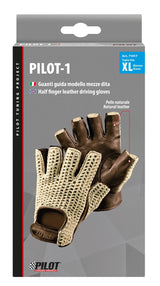 Pilot -1, guanti guida mezze dita - XL - Marrone