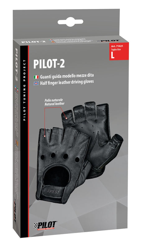 Pilot -2, guanti guida mezze dita - L - Nero