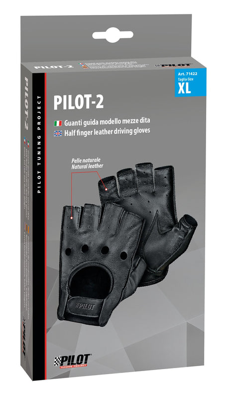 Pilot -2, guanti guida mezze dita - XL - Nero