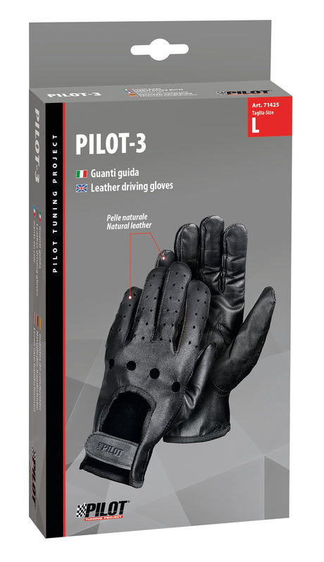 Pilot -3, guanti guida - L - Nero