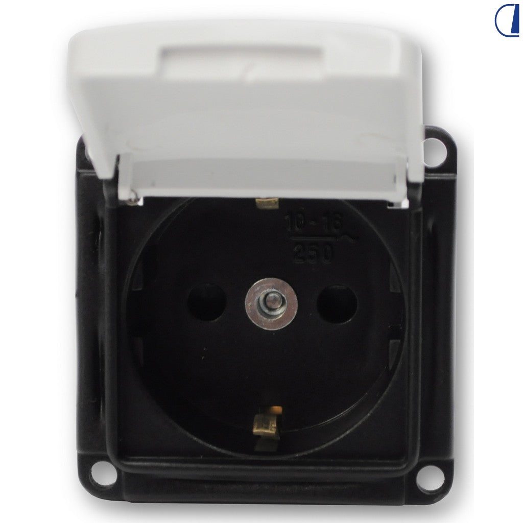 Di-Tec Presa Schuko 230V con sicurezza e coperchio bianco