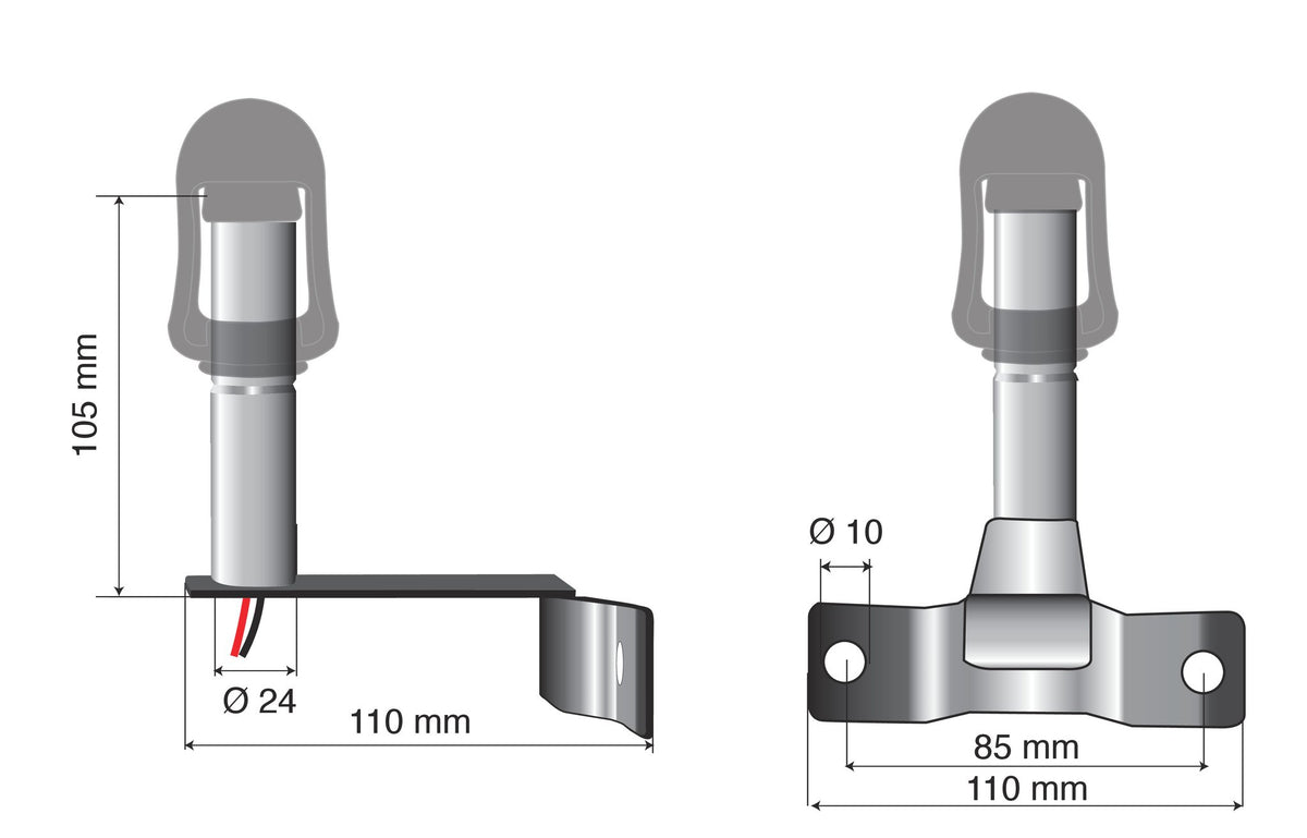 Fix-7 Staffa con perno e spinotto DIN per luce di segnalazione attacco tubolare 73016