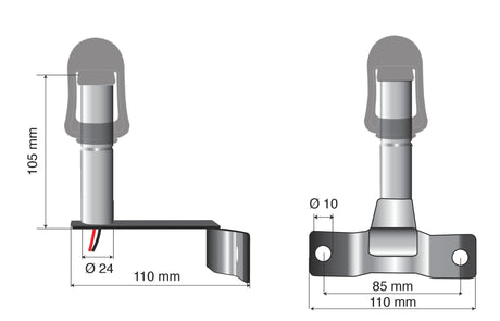 Fix-7 Staffa con perno e spinotto DIN per luce di segnalazione attacco tubolare 73016
